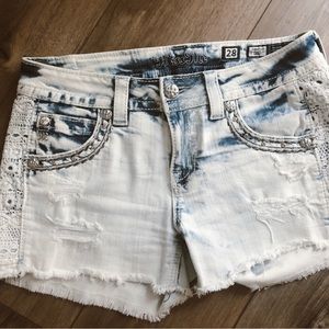 Miss me Distressed Lace Embellished Denim Shorts